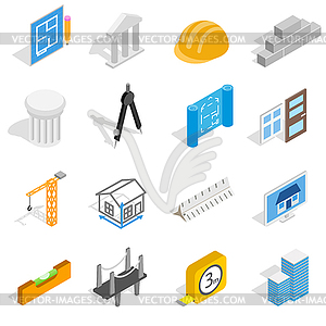 Architecture icons set, isometric 3d style - vector clip art