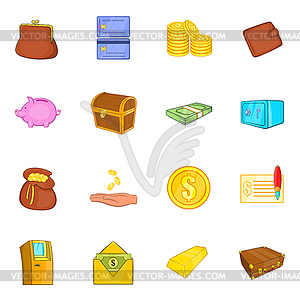 Finance icons set, cartoon style - vector image