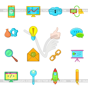 Seo icons set, cartoon style - vector image