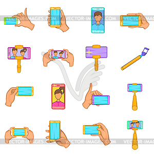 Selfie icons set, cartoon style - vector clipart