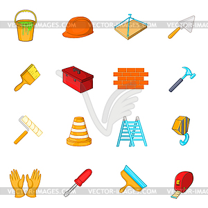 Working tools icons set, cartoon style - vector clipart