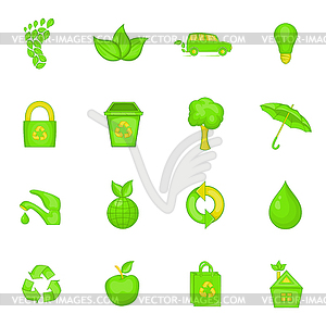 Nature icons set, cartoon style - vector image