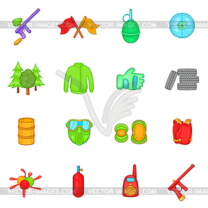 Paintball icons set, cartoon style - vector clipart