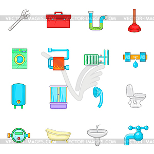 Bathroom icons set, cartoon style - vector image