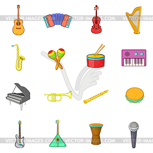 Musical instruments icons set, cartoon style - vector clipart