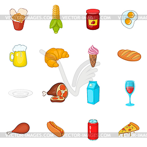 Food icons set in cartoon style - vector image