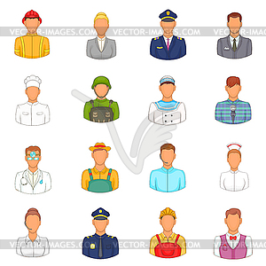 Professions icons set, cartoon style - vector clip art