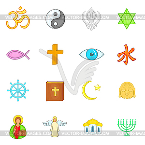 Religion icons set, cartoon style - vector clipart