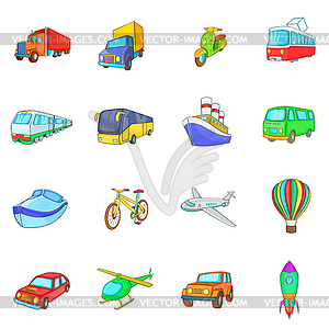 Набор иконок транспорта, мультяшном стиле - изображение в векторе / векторный клипарт