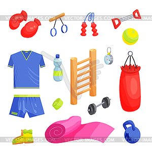 Fitness icons set, cartoon style - vector image