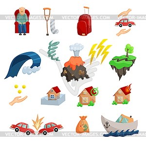 Insurance icons set, cartoon style - royalty-free vector image