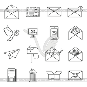 Email icons set, outline ctyle - vector clipart