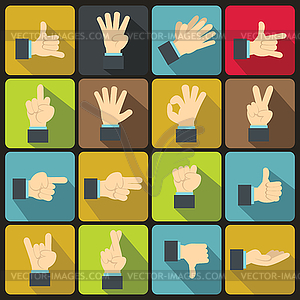 Hand gesture icons set, flat ctyle - vector clip art