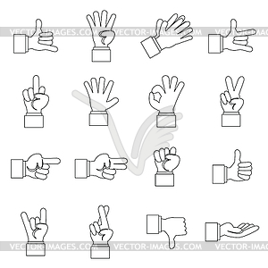 Hand gesture icons set, outline ctyle - vector image