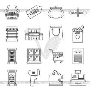 Supermarket icons set, outline ctyle - vector image