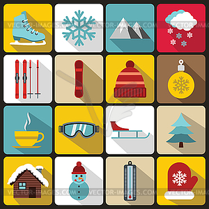 Winter icons set, flat style - vector EPS clipart