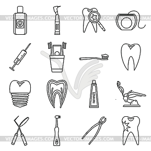 Dental care icons set, outline style - vector clipart
