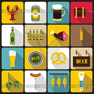 Beer icons set, flat style - vector image