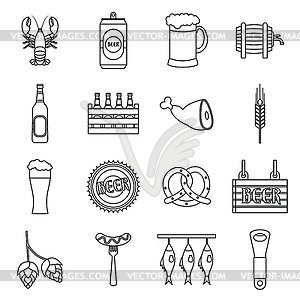 Beer icons set, outline style - vector clip art