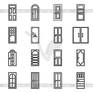 Door icons set, outline style - vector clipart