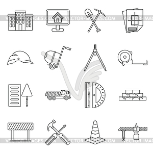 Construction icons set, outline style - vector image