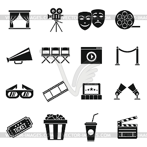 Cinema icons set, simple style - vector clipart