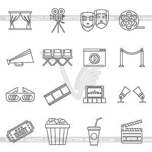 Cinema icons set, outline style - vector image