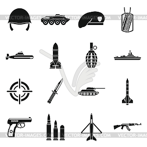 Military icons set, simple style - vector clip art