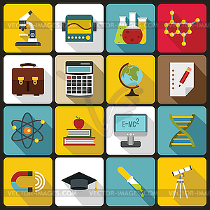 Education icons set, flat style - vector image