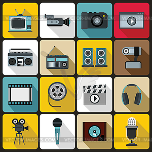 Audio and video set, flat style - vector clipart