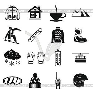 Snowboarding icons set, simple style - vector clipart