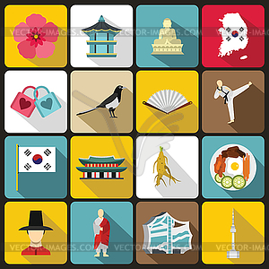 South Korea icons set, flat style - vector EPS clipart