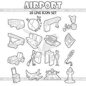 Airport set icons, outline style - vector image
