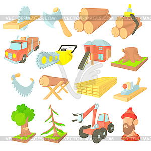 Timber industry icons set, cartoon ctyle - vector clip art