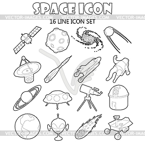 Space icons set in outline style - vector clipart