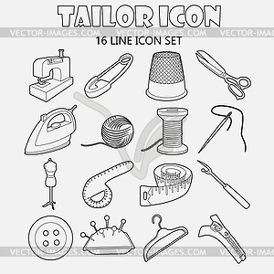 Tailor icons set , outline style - vector clipart