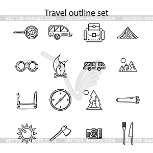 Travel icons set, outline style - vector image