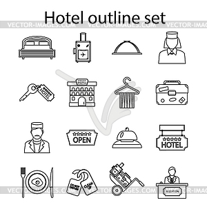 Hotel icons set, outline style - vector image