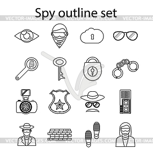 Spy icons set in outline style - vector clipart