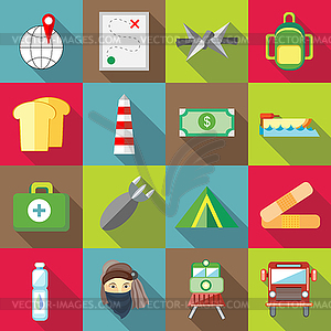 Refugee icons set, flat style - vector image