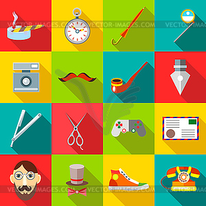 Hipster icons set in flat style - vector clipart