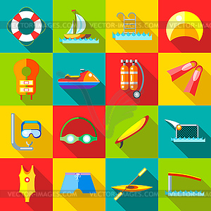Набор иконок водных видов спорта в плоском стиле - векторизованное изображение клипарта
