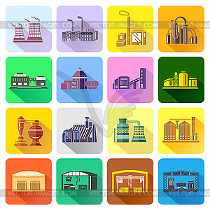 Factory icons set in flat style - vector image