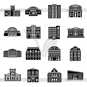 Public buildings icons set, simple style - vector image