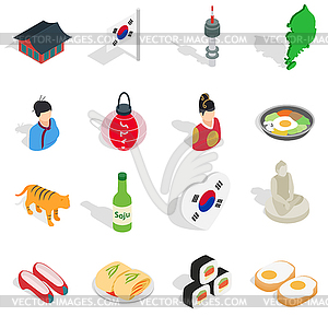 Republic Of Korea icons set, isometric 3d ctyle - vector clipart