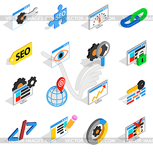 SEO icons set, isometric 3d style - vector image