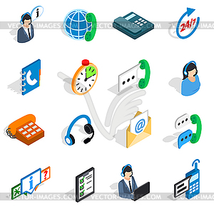 Call center icons set, isometric 3d style - vector image