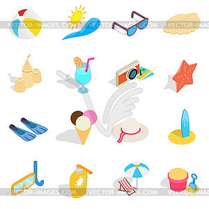 Beach icons set, isometric 3d style - vector EPS clipart