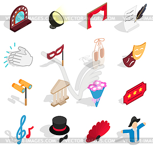 Theatre icons set , isometric 3d style - vector image