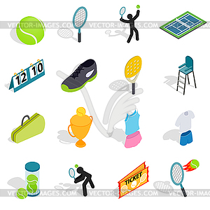 Tennis icons set in isometric 3d style - stock vector clipart